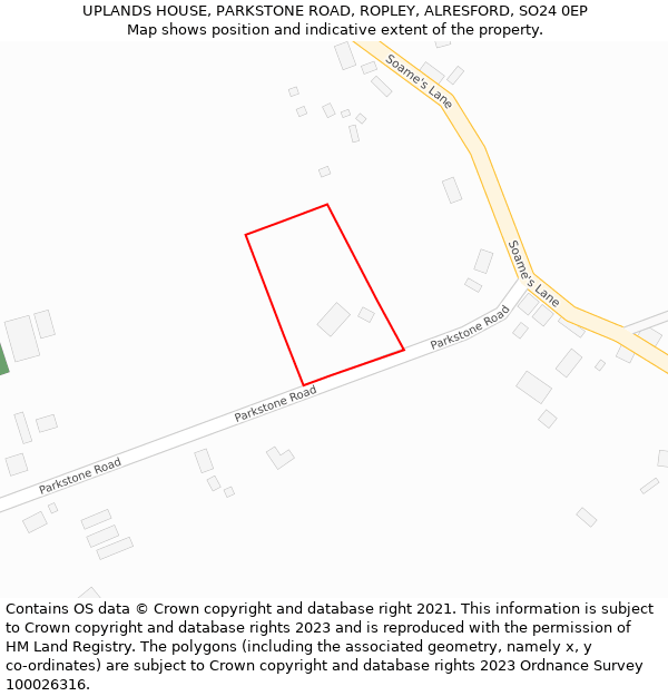 UPLANDS HOUSE, PARKSTONE ROAD, ROPLEY, ALRESFORD, SO24 0EP: Location map and indicative extent of plot