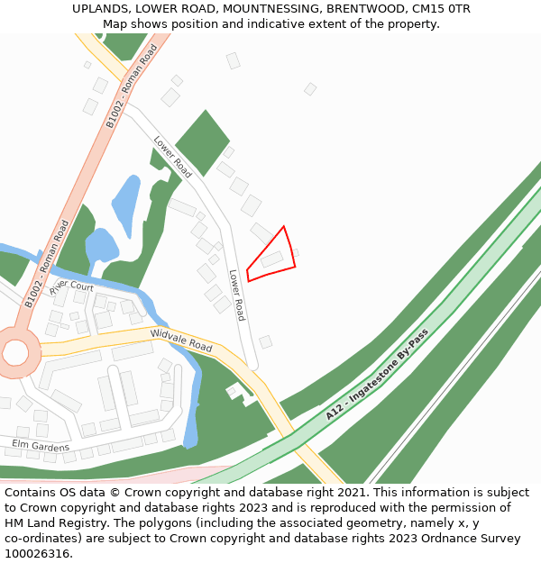 UPLANDS, LOWER ROAD, MOUNTNESSING, BRENTWOOD, CM15 0TR: Location map and indicative extent of plot