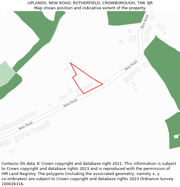 UPLANDS, NEW ROAD, ROTHERFIELD, CROWBOROUGH, TN6 3JR: Location map and indicative extent of plot