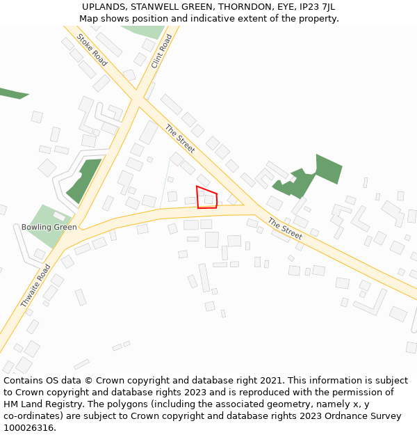 UPLANDS, STANWELL GREEN, THORNDON, EYE, IP23 7JL: Location map and indicative extent of plot