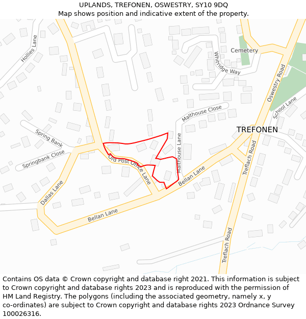 UPLANDS, TREFONEN, OSWESTRY, SY10 9DQ: Location map and indicative extent of plot