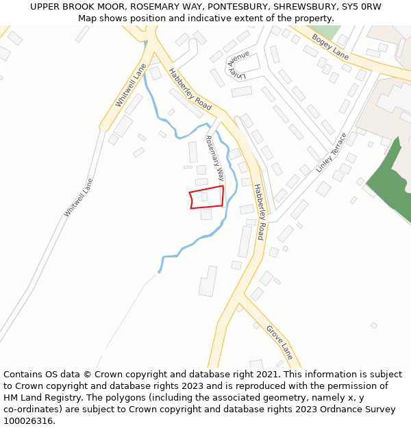 UPPER BROOK MOOR, ROSEMARY WAY, PONTESBURY, SHREWSBURY, SY5 0RW: Location map and indicative extent of plot