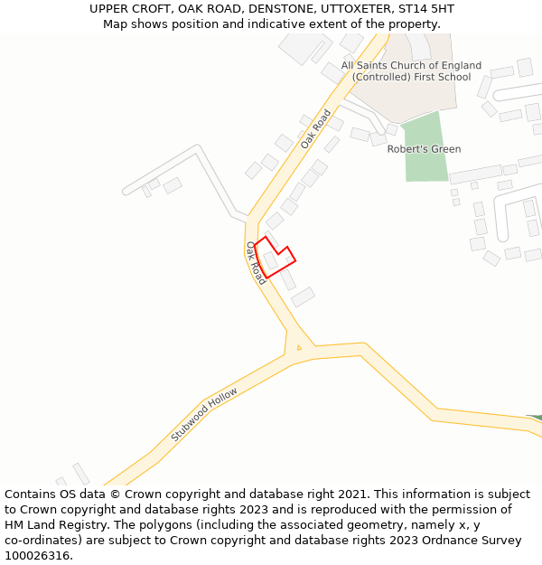 UPPER CROFT, OAK ROAD, DENSTONE, UTTOXETER, ST14 5HT: Location map and indicative extent of plot