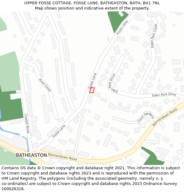 UPPER FOSSE COTTAGE, FOSSE LANE, BATHEASTON, BATH, BA1 7NL: Location map and indicative extent of plot