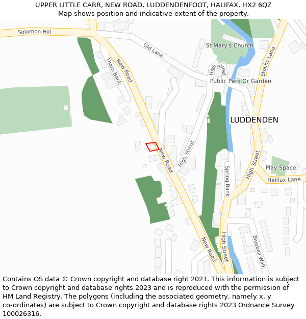 UPPER LITTLE CARR, NEW ROAD, LUDDENDENFOOT, HALIFAX, HX2 6QZ: Location map and indicative extent of plot