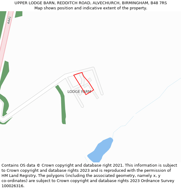 UPPER LODGE BARN, REDDITCH ROAD, ALVECHURCH, BIRMINGHAM, B48 7RS: Location map and indicative extent of plot