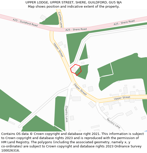 UPPER LODGE, UPPER STREET, SHERE, GUILDFORD, GU5 9JA: Location map and indicative extent of plot