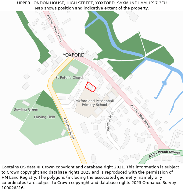 UPPER LONDON HOUSE, HIGH STREET, YOXFORD, SAXMUNDHAM, IP17 3EU: Location map and indicative extent of plot