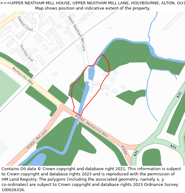 UPPER NEATHAM MILL HOUSE, UPPER NEATHAM MILL LANE, HOLYBOURNE, ALTON, GU34 4EP: Location map and indicative extent of plot