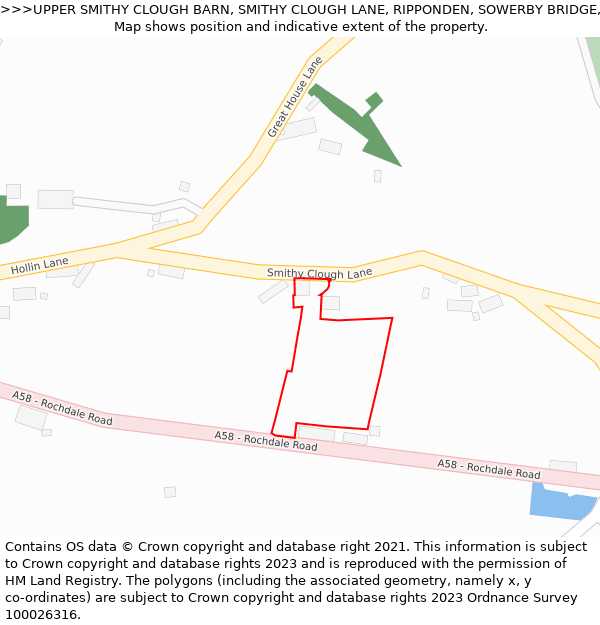 UPPER SMITHY CLOUGH BARN, SMITHY CLOUGH LANE, RIPPONDEN, SOWERBY BRIDGE, HX6 4LG: Location map and indicative extent of plot