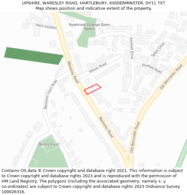 UPSHIRE, WARESLEY ROAD, HARTLEBURY, KIDDERMINSTER, DY11 7XT: Location map and indicative extent of plot