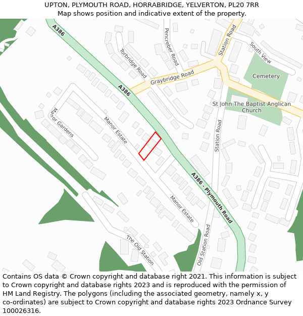 UPTON, PLYMOUTH ROAD, HORRABRIDGE, YELVERTON, PL20 7RR: Location map and indicative extent of plot