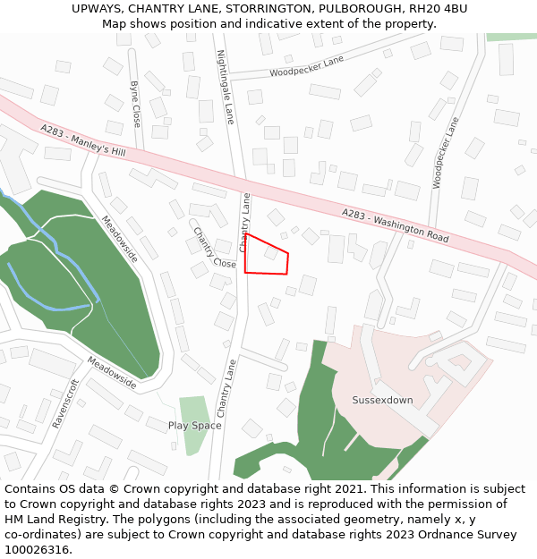 UPWAYS, CHANTRY LANE, STORRINGTON, PULBOROUGH, RH20 4BU: Location map and indicative extent of plot