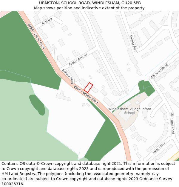 URMSTON, SCHOOL ROAD, WINDLESHAM, GU20 6PB: Location map and indicative extent of plot