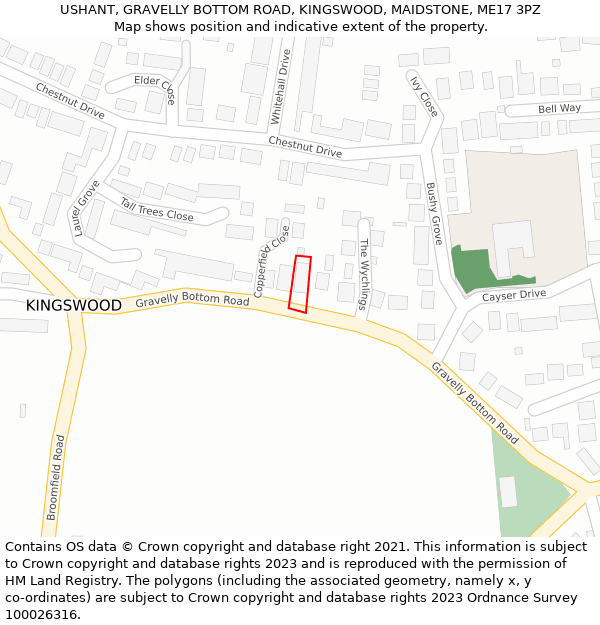 USHANT, GRAVELLY BOTTOM ROAD, KINGSWOOD, MAIDSTONE, ME17 3PZ: Location map and indicative extent of plot