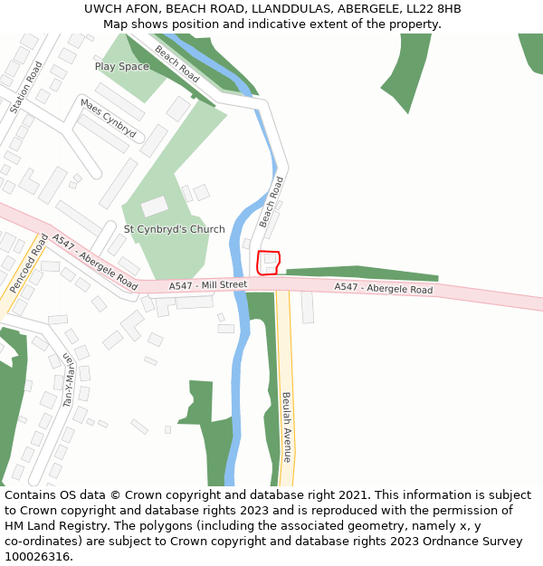 UWCH AFON, BEACH ROAD, LLANDDULAS, ABERGELE, LL22 8HB: Location map and indicative extent of plot