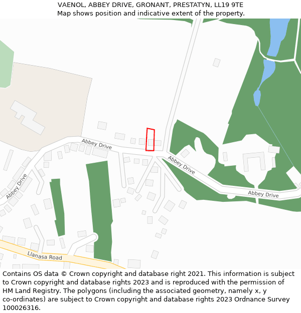 VAENOL, ABBEY DRIVE, GRONANT, PRESTATYN, LL19 9TE: Location map and indicative extent of plot