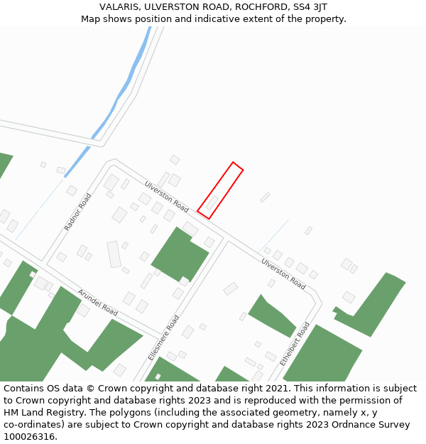 VALARIS, ULVERSTON ROAD, ROCHFORD, SS4 3JT: Location map and indicative extent of plot