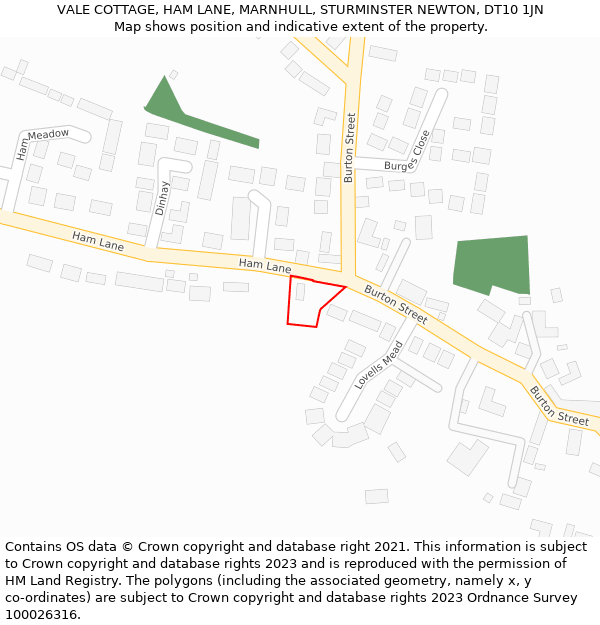 VALE COTTAGE, HAM LANE, MARNHULL, STURMINSTER NEWTON, DT10 1JN: Location map and indicative extent of plot