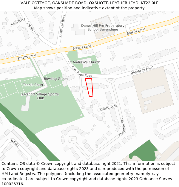 VALE COTTAGE, OAKSHADE ROAD, OXSHOTT, LEATHERHEAD, KT22 0LE: Location map and indicative extent of plot