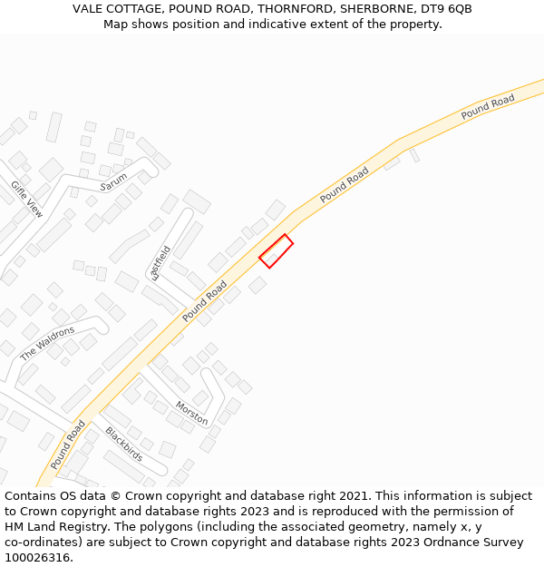 VALE COTTAGE, POUND ROAD, THORNFORD, SHERBORNE, DT9 6QB: Location map and indicative extent of plot
