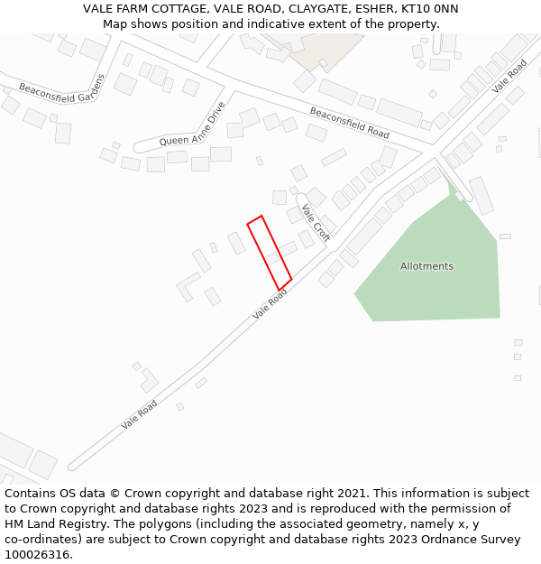 VALE FARM COTTAGE, VALE ROAD, CLAYGATE, ESHER, KT10 0NN: Location map and indicative extent of plot