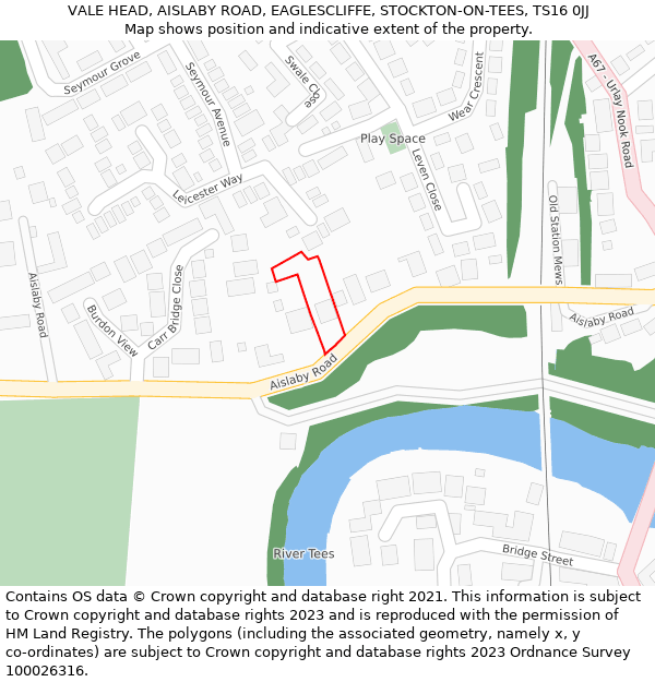 VALE HEAD, AISLABY ROAD, EAGLESCLIFFE, STOCKTON-ON-TEES, TS16 0JJ: Location map and indicative extent of plot