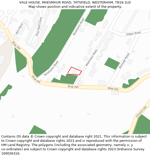 VALE HOUSE, MAESMAUR ROAD, TATSFIELD, WESTERHAM, TN16 2LD: Location map and indicative extent of plot