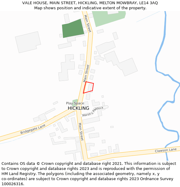 VALE HOUSE, MAIN STREET, HICKLING, MELTON MOWBRAY, LE14 3AQ: Location map and indicative extent of plot