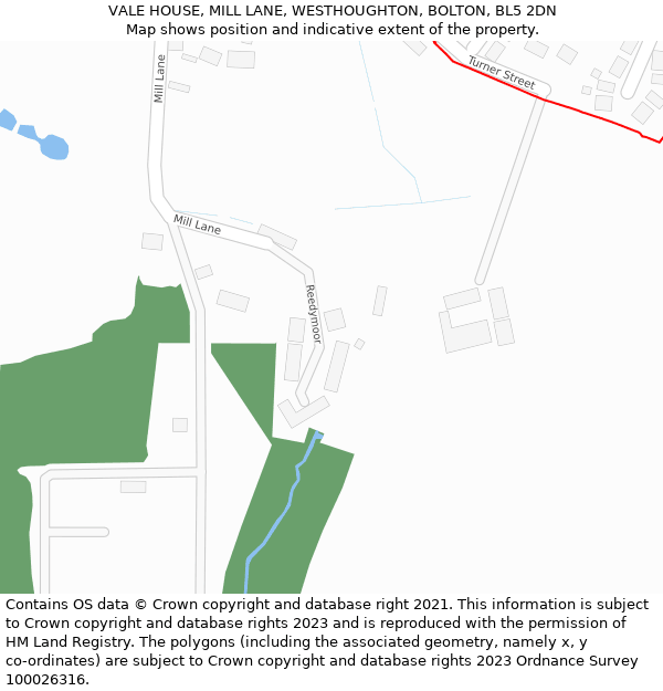 VALE HOUSE, MILL LANE, WESTHOUGHTON, BOLTON, BL5 2DN: Location map and indicative extent of plot