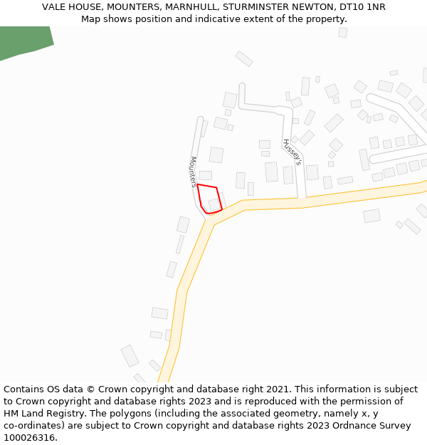 VALE HOUSE, MOUNTERS, MARNHULL, STURMINSTER NEWTON, DT10 1NR: Location map and indicative extent of plot