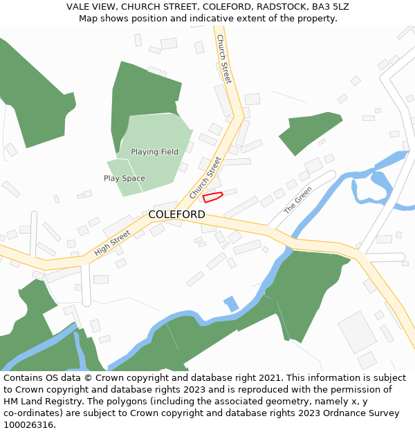 VALE VIEW, CHURCH STREET, COLEFORD, RADSTOCK, BA3 5LZ: Location map and indicative extent of plot