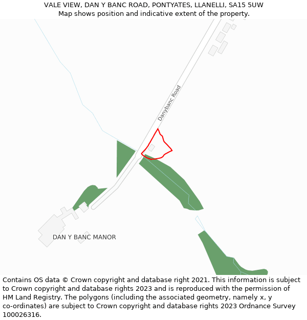 VALE VIEW, DAN Y BANC ROAD, PONTYATES, LLANELLI, SA15 5UW: Location map and indicative extent of plot