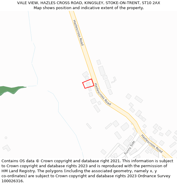 VALE VIEW, HAZLES CROSS ROAD, KINGSLEY, STOKE-ON-TRENT, ST10 2AX: Location map and indicative extent of plot