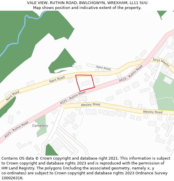 VALE VIEW, RUTHIN ROAD, BWLCHGWYN, WREXHAM, LL11 5UU: Location map and indicative extent of plot