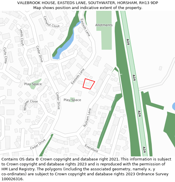 VALEBROOK HOUSE, EASTEDS LANE, SOUTHWATER, HORSHAM, RH13 9DP: Location map and indicative extent of plot