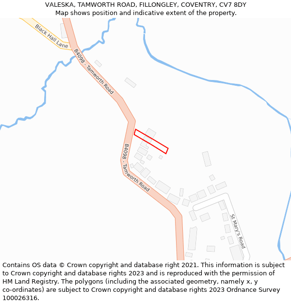 VALESKA, TAMWORTH ROAD, FILLONGLEY, COVENTRY, CV7 8DY: Location map and indicative extent of plot