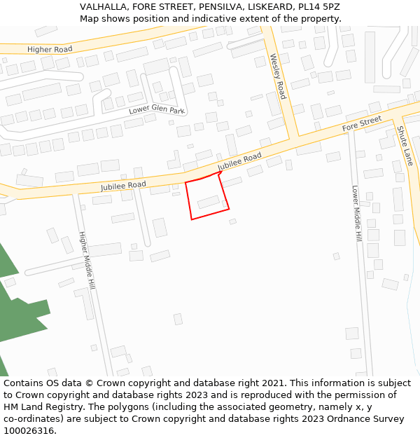 VALHALLA, FORE STREET, PENSILVA, LISKEARD, PL14 5PZ: Location map and indicative extent of plot