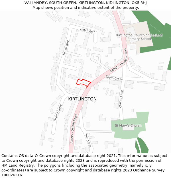 VALLANDRY, SOUTH GREEN, KIRTLINGTON, KIDLINGTON, OX5 3HJ: Location map and indicative extent of plot