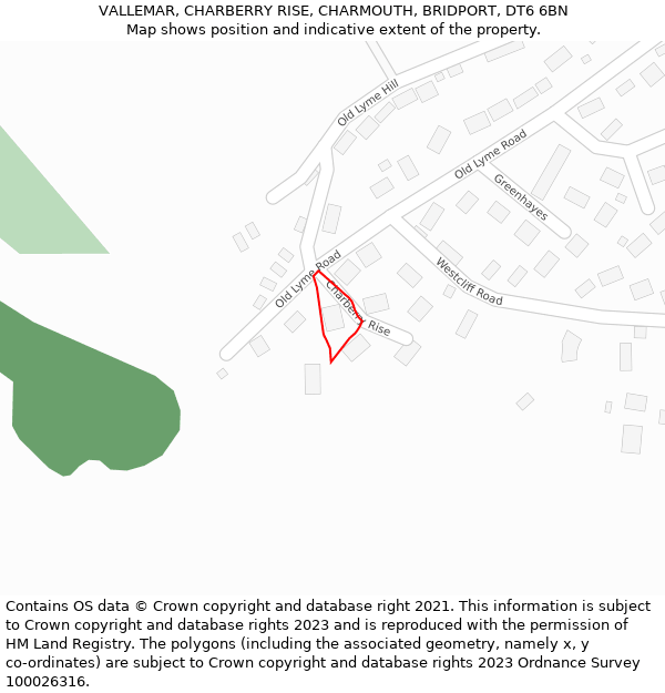 VALLEMAR, CHARBERRY RISE, CHARMOUTH, BRIDPORT, DT6 6BN: Location map and indicative extent of plot