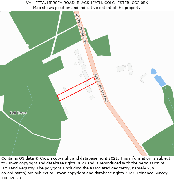 VALLETTA, MERSEA ROAD, BLACKHEATH, COLCHESTER, CO2 0BX: Location map and indicative extent of plot