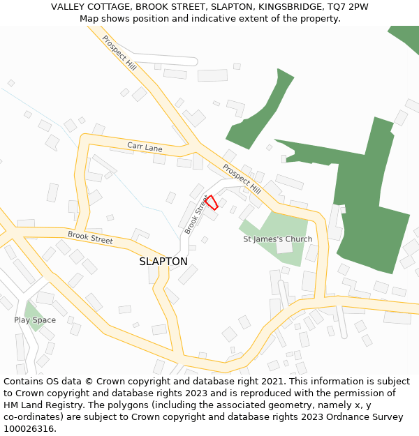 VALLEY COTTAGE, BROOK STREET, SLAPTON, KINGSBRIDGE, TQ7 2PW: Location map and indicative extent of plot