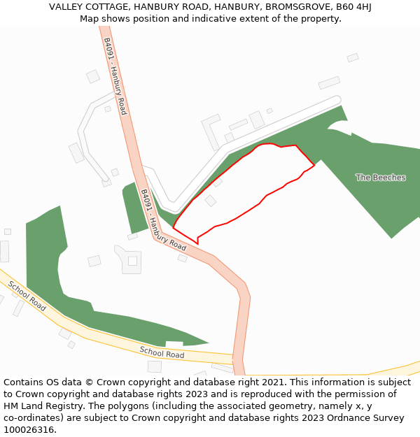 VALLEY COTTAGE, HANBURY ROAD, HANBURY, BROMSGROVE, B60 4HJ: Location map and indicative extent of plot