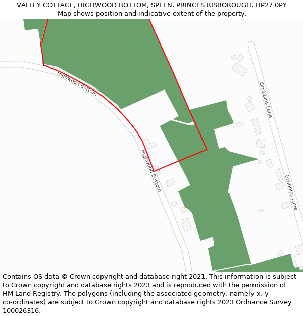 VALLEY COTTAGE, HIGHWOOD BOTTOM, SPEEN, PRINCES RISBOROUGH, HP27 0PY: Location map and indicative extent of plot
