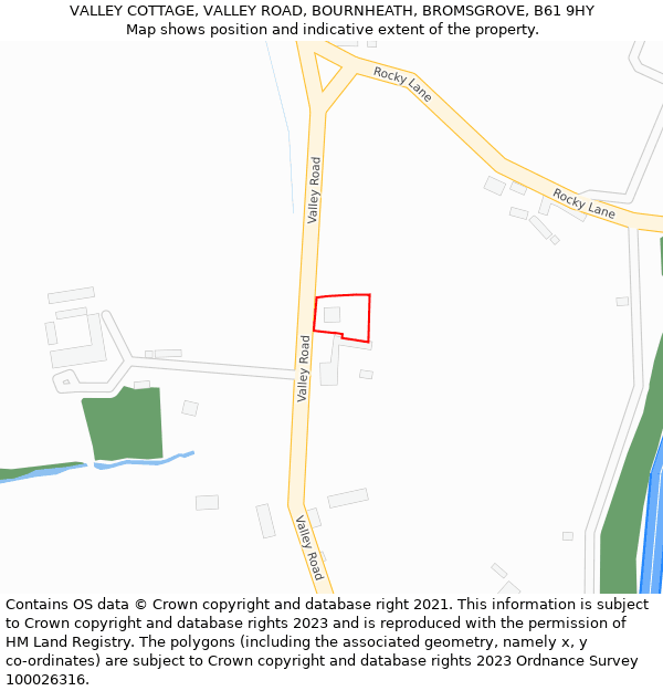 VALLEY COTTAGE, VALLEY ROAD, BOURNHEATH, BROMSGROVE, B61 9HY: Location map and indicative extent of plot