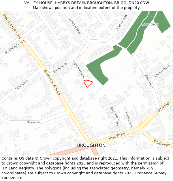 VALLEY HOUSE, HARRYS DREAM, BROUGHTON, BRIGG, DN20 0DW: Location map and indicative extent of plot