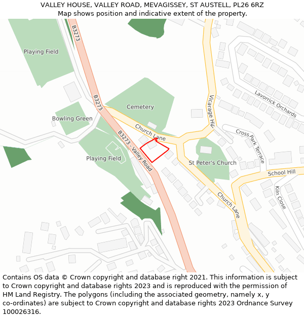 VALLEY HOUSE, VALLEY ROAD, MEVAGISSEY, ST AUSTELL, PL26 6RZ: Location map and indicative extent of plot