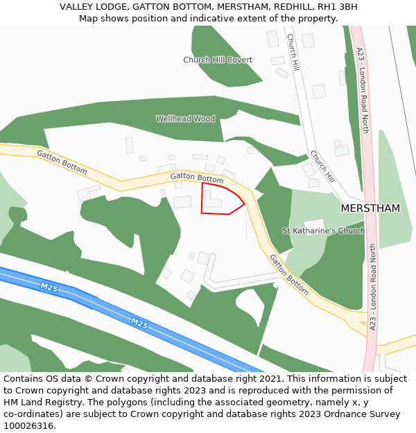 VALLEY LODGE, GATTON BOTTOM, MERSTHAM, REDHILL, RH1 3BH: Location map and indicative extent of plot