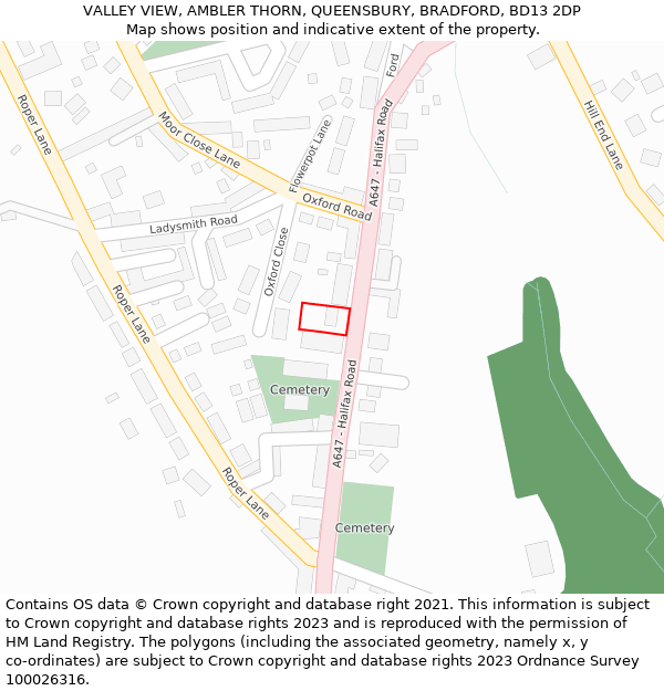 VALLEY VIEW, AMBLER THORN, QUEENSBURY, BRADFORD, BD13 2DP: Location map and indicative extent of plot