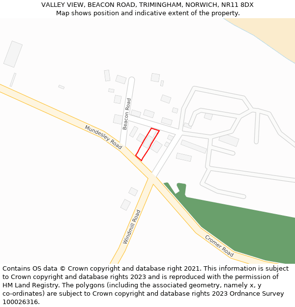 VALLEY VIEW, BEACON ROAD, TRIMINGHAM, NORWICH, NR11 8DX: Location map and indicative extent of plot